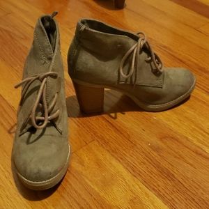 olive heeled tie booties